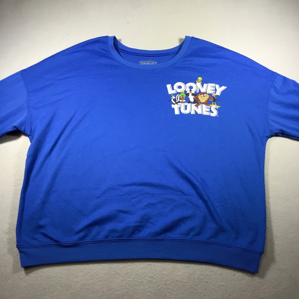 Looney Tunes Graphic Sweatshirt Blue XL Thats All Folks Bugs Bunny Taz Pullover